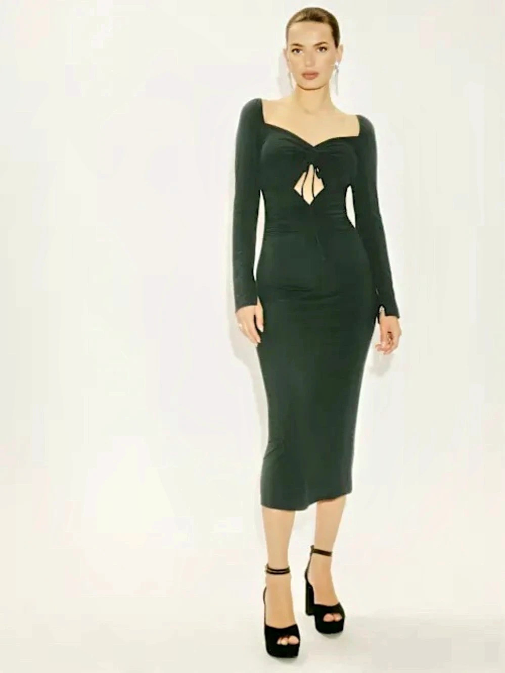 Reformation Ruched Cutout Midi Dress in Black Size Medium